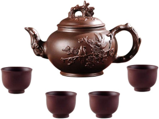 Maya Star Chinese Handmade Yixing Purple Clay Teapot and 4 Purple Clay Cups,Large Capacity Kongfu Teapot for Household A36
