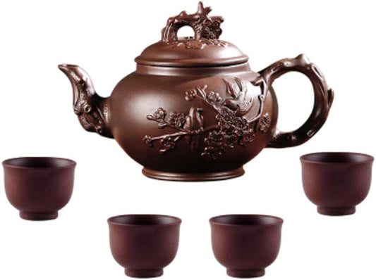 Maya Star Chinese Handmade Yixing Purple Clay Teapot and 4 Purple Clay Cups,Large Capacity Kongfu Teapot for Household A36