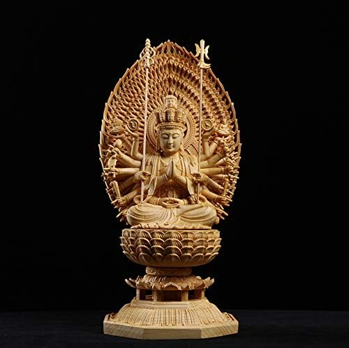 HASMI Lucky Carving Buddha Statue Guanyin The Thousand Arms Goddess Solid Wood Statue Feng Shui Wooden Statues for Decors