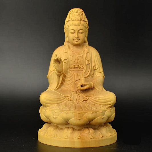 FENGWXINW Statue Ornaments Sculptures Solid Wood Carving Guanyin Statue Home Decoration Accessories