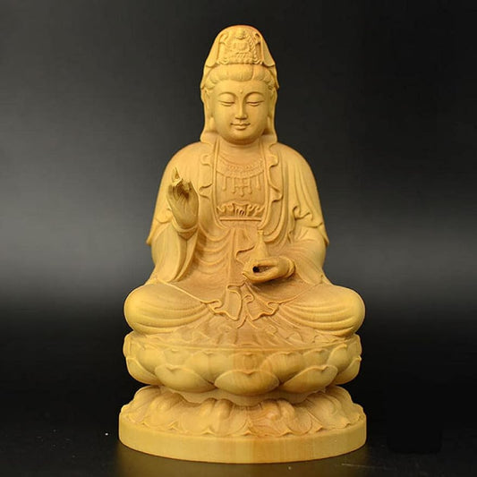 FENGWXINW Statue Ornaments Sculptures Solid Wood Carving Guanyin Statue Home Decoration Accessories