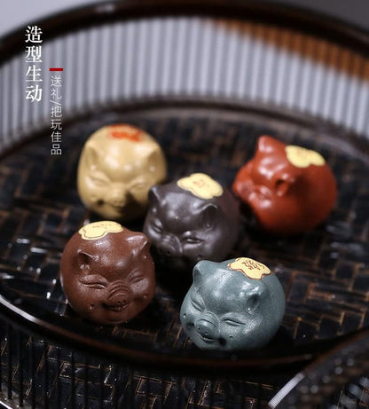 • Yxhupot Tea Pet Chinese Zisha 5pcs Pig Handmade Prosperity and Good Lucky fengshui (5 fu Color)