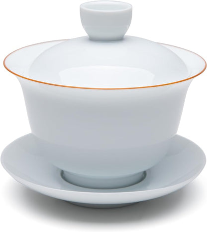 SILINE Classic China Gaiwan Tea Bowl with Lid and Saucer,White Porcelain Teacup Set for Brew Kung Fu Tea