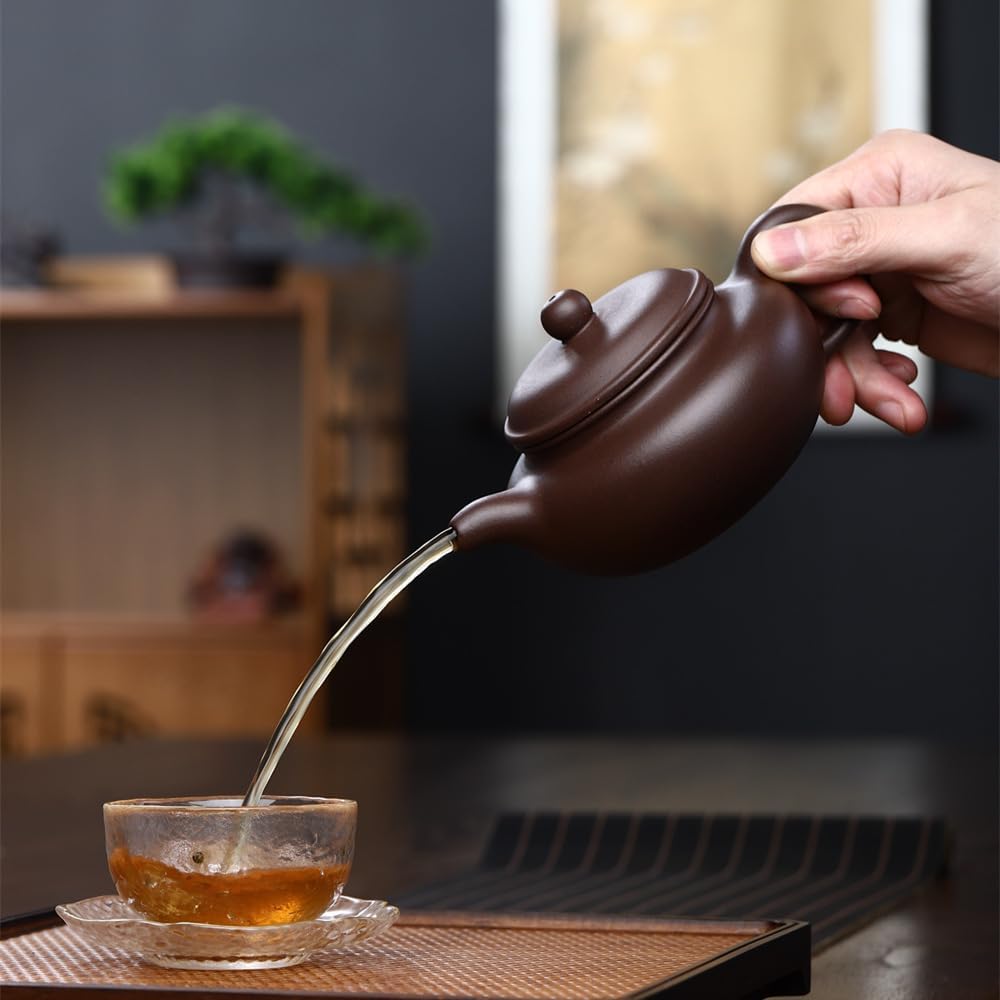 Teapot Chinese Yixing Genuine Black Clay Zisha 11oz Classics Fanggu Pot Infusers Tea (Zini purple clay)