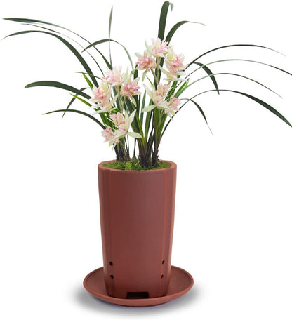 Dahlia 5.3" Beautiful Land Zisha Bonsai Planter/Succulent Pot/Flower Pot w. Saucer, Dark Brown