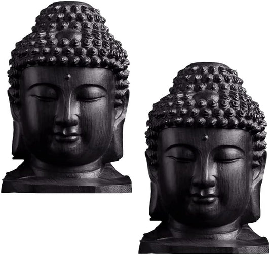 Opexicos 2Pcs Statue Artsand Craft Gifts Blessing Decoration Evil Religiou Wood Carving The Original Statue The Buddha Guanyin Statue Lucky Decoration Wooden Carving Crafts Head Buddha Statue