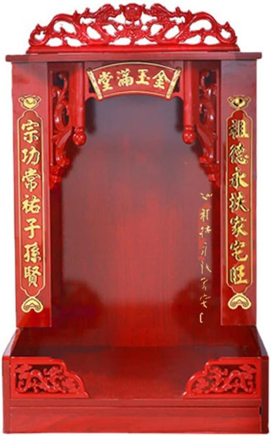 Beavorty Buddha Shelf Statue Stand Wood Furniture Buddha Altar Shelf Buddhist Shrines Wall Rack Chinese Fengshui Statue Display Cabinet for God of Wealth Guan Gong Guanyin Home Decor (Random Color)