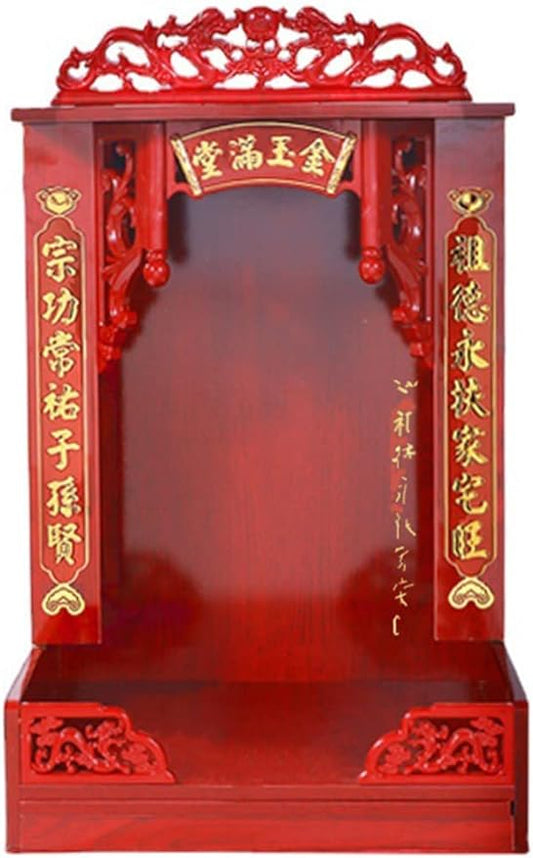 Beavorty Buddha Shelf Statue Stand Wood Furniture Buddha Altar Shelf Buddhist Shrines Wall Rack Chinese Fengshui Statue Display Cabinet for God of Wealth Guan Gong Guanyin Home Decor (Random Color)