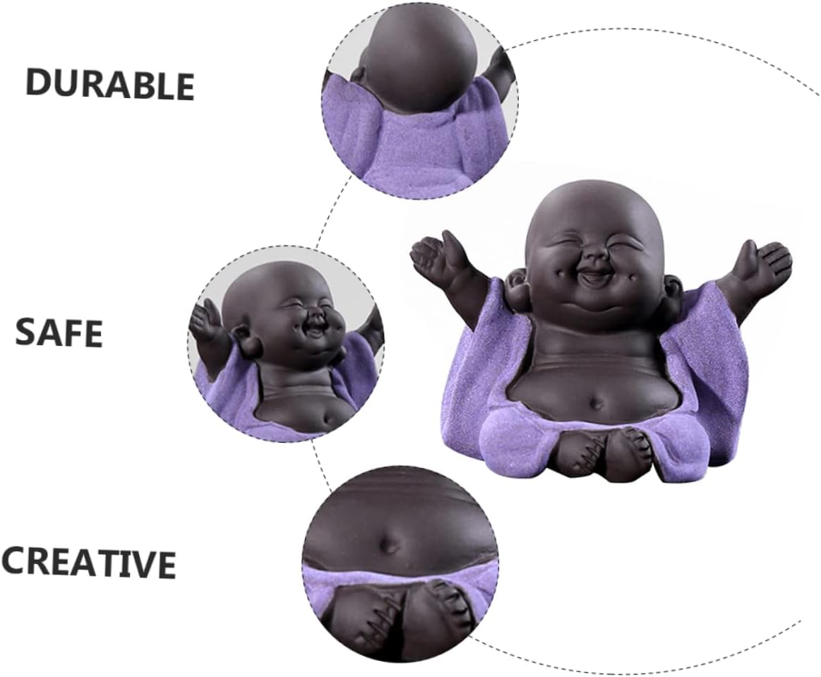 Didiseaon 2 Pcs Tea Pet Little Monk Happy Buddha Sculpture Zen Monk Decoration Monk Statue Tea Mascot Maitreya Statue Tabletop Zisha Tea Pet Tea Pet Figurine Zisha Pottery Desk Baby China