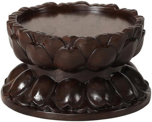Round Wooden Ebony Lotus Base Guanyin Buddha Statue Sculpture Stand Crafts Gods Statue Consecration Pedestal