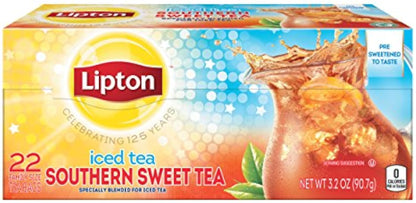 Lipton Southern Sweet Tea Iced Tea Drink Mix 22 Family Size Tea Bags 90.7g Box