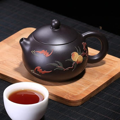 Teapot 6.8oz Chinese Yixing Genuine Black Clay Tea Xishi Pots Longevity Birthday Wishes (Black ST)