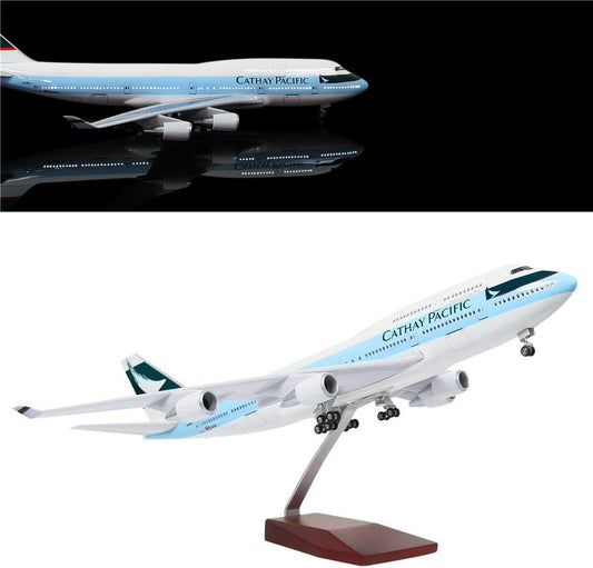 24-Hours 18” 1:130 Scale Model Airplane Private Jet Model HK Cathay Pacific B747 Planes Model Kits Display Diecast Airplane Model for Adults with LED Light(Touch or Sound Control)