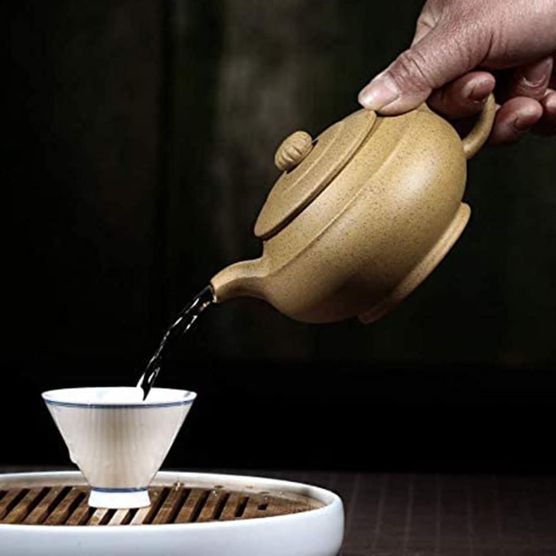 jutaeer zisha teapot Handmade clay 11oz 300ml Chinese Pots Yellow Genuine Infuser For Han bian style zhima pot traditional craft tea drinking culture, 2.63.36inch