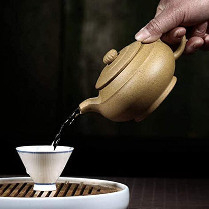 jutaeer zisha teapot Handmade clay 11oz 300ml Chinese Pots Yellow Genuine Infuser For Han bian style zhima pot traditional craft tea drinking culture, 2.63.36inch