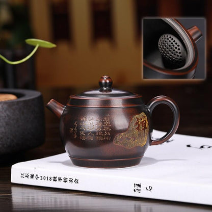 Zisha hand-carved teapot Zen Heart Sutra handmade teapot Tieguanyin teapot teapot tea set household tea ceremony set 210ml