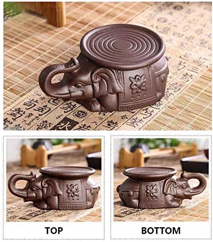 Handmade Teapot Pad, Chinese Yixing Elephant Teapot Holder, Zisha Kung Fu Ceramic Purple Sand Tea Pet, Tea Tray Decor Tea Set (Purple)