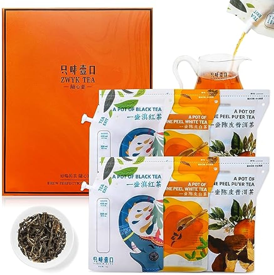 ZWYK TEA Authentic Top Chinese Tea (6 Count, Produced in YUNNAN), Portable Black Tea & Chenpi White Tea & Pu erh Tea Pot Design -  A Unique Approach to Enjoying Tea, Perfect for Camping/Travel/Hiking/Party