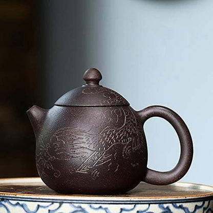 Zisha Teapot 6.4 Oz Yixing Clay Tea pot with Filter Funny Handmade,Chinese Kung Fu Tea Maker set - Dragon Egg