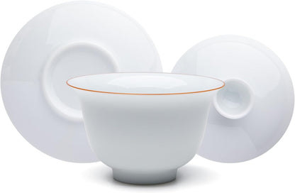 SILINE Classic China Gaiwan Tea Bowl with Lid and Saucer,White Porcelain Teacup Set for Brew Kung Fu Tea