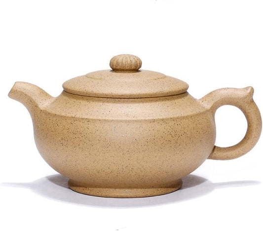 zisha teapot Handmade clay 11oz 300ml Chinese Pots Yellow Genuine Infuser For Han bian style zhima pot traditional craft tea drinking culture, 2.6×3.3×6inch