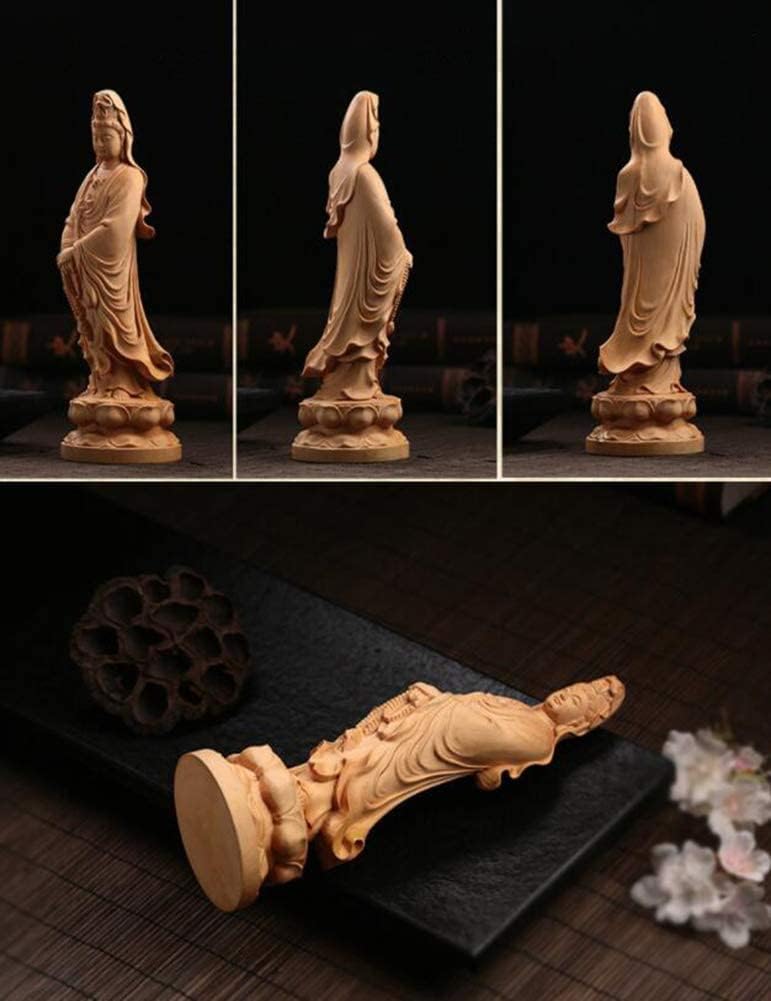 ZEELYDE Buddha Statue,Buddha Sculpture, Chinese Guanyin Bodhisattva Decoration Exquisite Wood Carving Guanyin Bodhisattva Buddha Statue Desktop Decoration Crafts