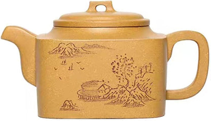 Zisha Tea Pot Yixing Purple Sand Teapot Manual Section Mud Square Pot Household Tea Square Pot Fruit Powder Tea Set Purple Clay Teapot (A 180ml/6.3oz)