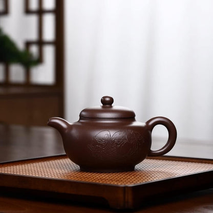 SILINE Collectible Zisha Teapot 10 Oz with Certificate,Master Handmade Yixing Clay Tea Pot for Brew Kung Fu Tea Maker (Puyuan,Purple Clay)