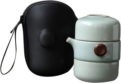 Afternoon Tea Set Retro Ceramic Cyan Glaze Portable Tea Set With Bag Travel Tea Service Chinese Kung Fu Teaware Sets 1 Pot 2 Cups Tea Set For Adults
