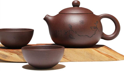 CHUNCIN - Travel Tea Set Portable Kung fu zisha Tea Set with Purple Clay Healthy Teapot and Cup Green Tea Pu Erh Black Tea Oolong Longjing Tea Ware Good Business Gifts,Brown