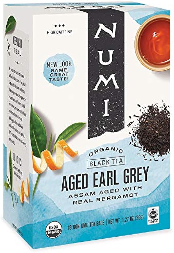 Numi Organic Tea Aged Earl Grey, 18 Count Box of Tea Bags, Black Tea (Packaging May Vary)