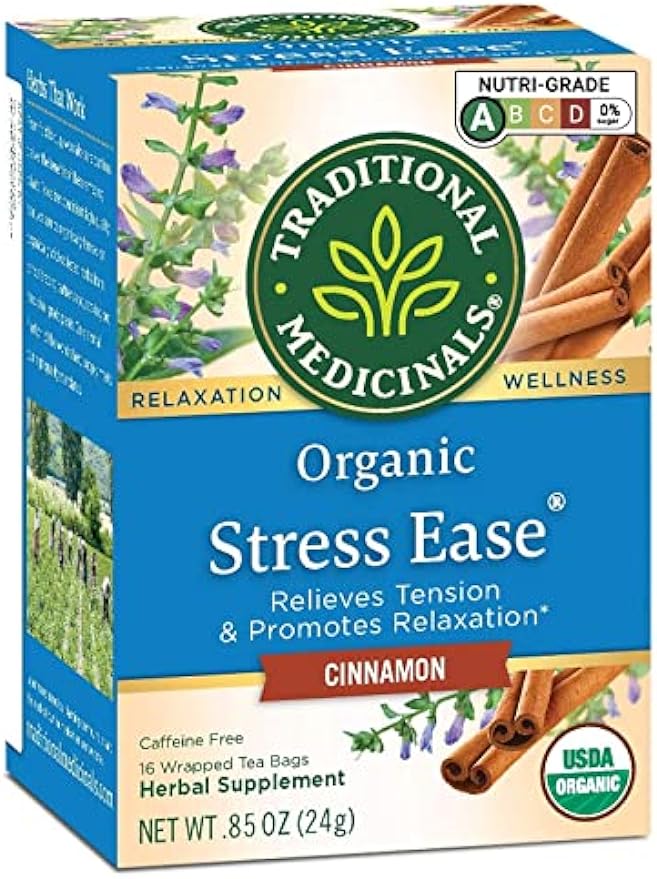 Traditional Medicinals Tea, Organic Stress Ease, Relieves Tension, Promotes Relaxation, 16 Tea Bags
