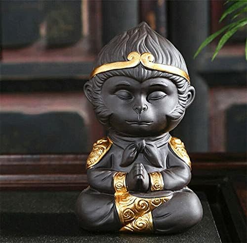 EatingBiting Chinese Zisha Tea Pet Chinese Purple Clay Decoration Monkey King Kung Fu Tea Set Monkey King Tea Pet for Home Tea Tray Decor