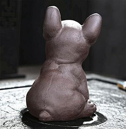 EatingBiting Bulldog Statue Chinese Style Ceramic Purple Clay Dog Tea Pet for Kungfu Tea Tray Handmade Zisha Puppy Figurine