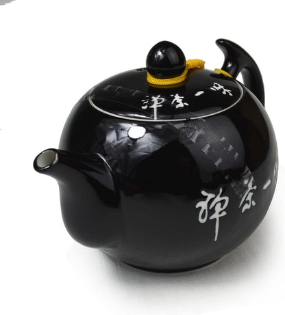 Porcelain Teapot, 10oz Tea Pot Xishi Chinese Gongfu Tea Set Ceramic Kettle Black (Teapot)