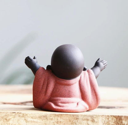 EatingBiting Chinese Zisha Tea Pet Laughing Baby Buddha Statue Monk Figurine Teapot Tea Pet for Home Tea Tray Decor for Home Tea Tray Decor