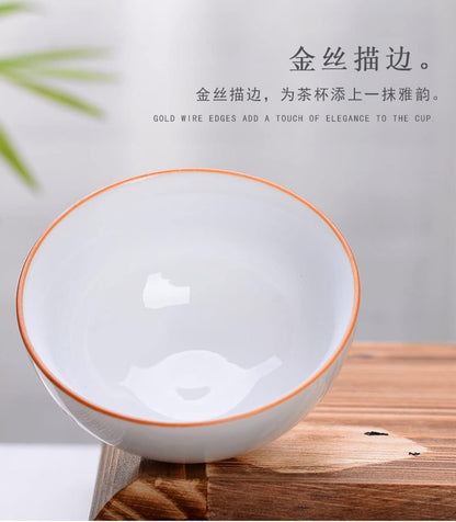 Liang baobao Chinese Tea Tasting Cup Set of 4, 2oz White Porcelain Mini Cups for Gongfu Tea Ceremony (Fish jump)