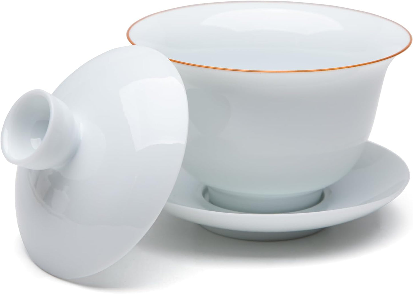 SILINE Classic China Gaiwan Tea Bowl with Lid and Saucer,White Porcelain Teacup Set for Brew Kung Fu Tea
