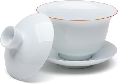 SILINE Classic China Gaiwan Tea Bowl with Lid and Saucer,White Porcelain Teacup Set for Brew Kung Fu Tea