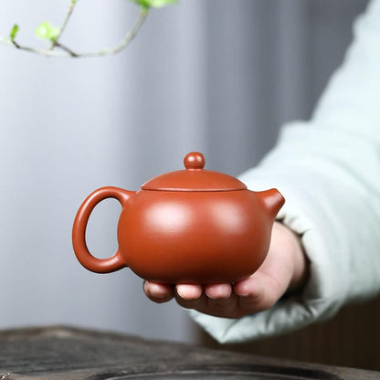 Genuine Yixing Purple Clay Carved Peony Xi Shi Teapot, Handmade Red Clay Zhu Ni Zisha Teapot, 220 ml (7.5 oz), Made By Master Wang Guo Wang (王国望)