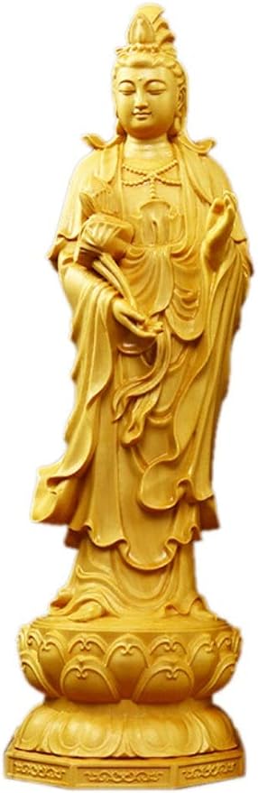 Buddha Statue Monk Figurine Kuan Yin Buddha Statue for Home Decor, 7.8" Solid Wood Guanyin Statue with Boxwood Finish, Great Decoration for Meditation Crafts Dolls Ornaments Gift