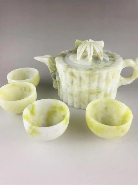 Afternoon Tea Set China Lantian Jade Tea Set Hand Carved Natural Jades Stone Teapot and 4 Teacups Kung Fu Teaset Healthy Drinking Utensils Tea Set for Adults