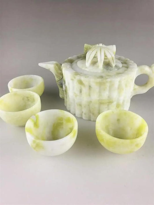Afternoon Tea Set China Lantian Jade Tea Set Hand Carved Natural Jades Stone Teapot and 4 Teacups Kung Fu Teaset Healthy Drinking Utensils Tea Set for Adults