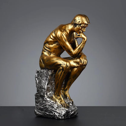 10 Inch Resin The Thinker Statue Thinking Man Sculptures Collectible Figurine Home Office Decor Living Room Decoration (Gold)