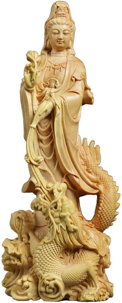 FENGWXINW Handmade Sculptures Sculptures Boxwood Guanyin Sculpture Wood Carving Buddha Statue Guanyin Home Decor