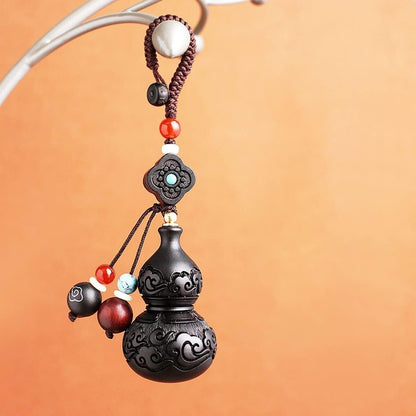 RAN Black Sandalwood Handmade Key Chain Gourd Keychain Pendant Car Keychain Lucking Cute Trinkets for Men and Women
