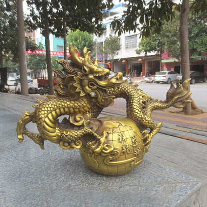 52CM large Huge HOME OFFICE Porch lobby efficacious Mascot thriving business copper Auspicious dragon FENG SHUI ART statue