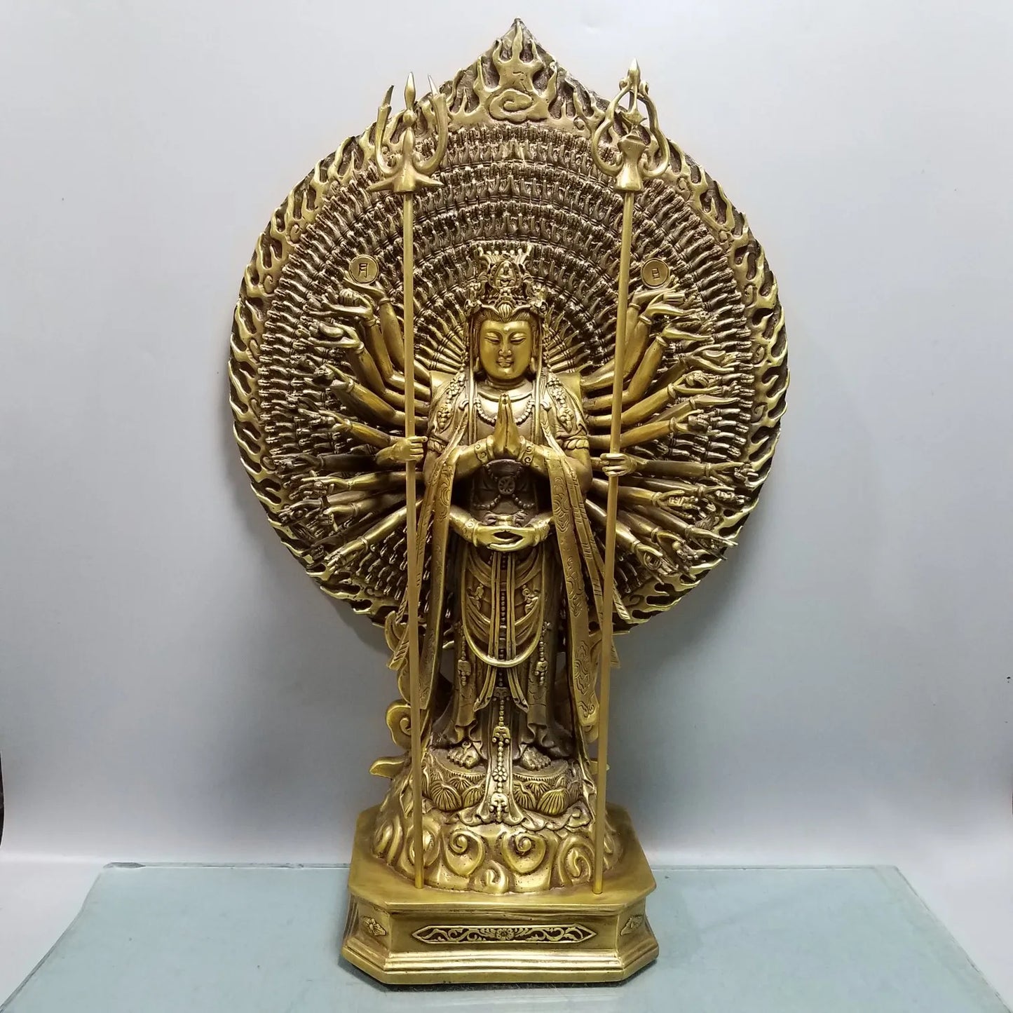 52cm large Asia Buddhism Worship Temple family home BLESS Safety Health GOOD LUCK Thousands Hands Guan yin Buddha brass talisman