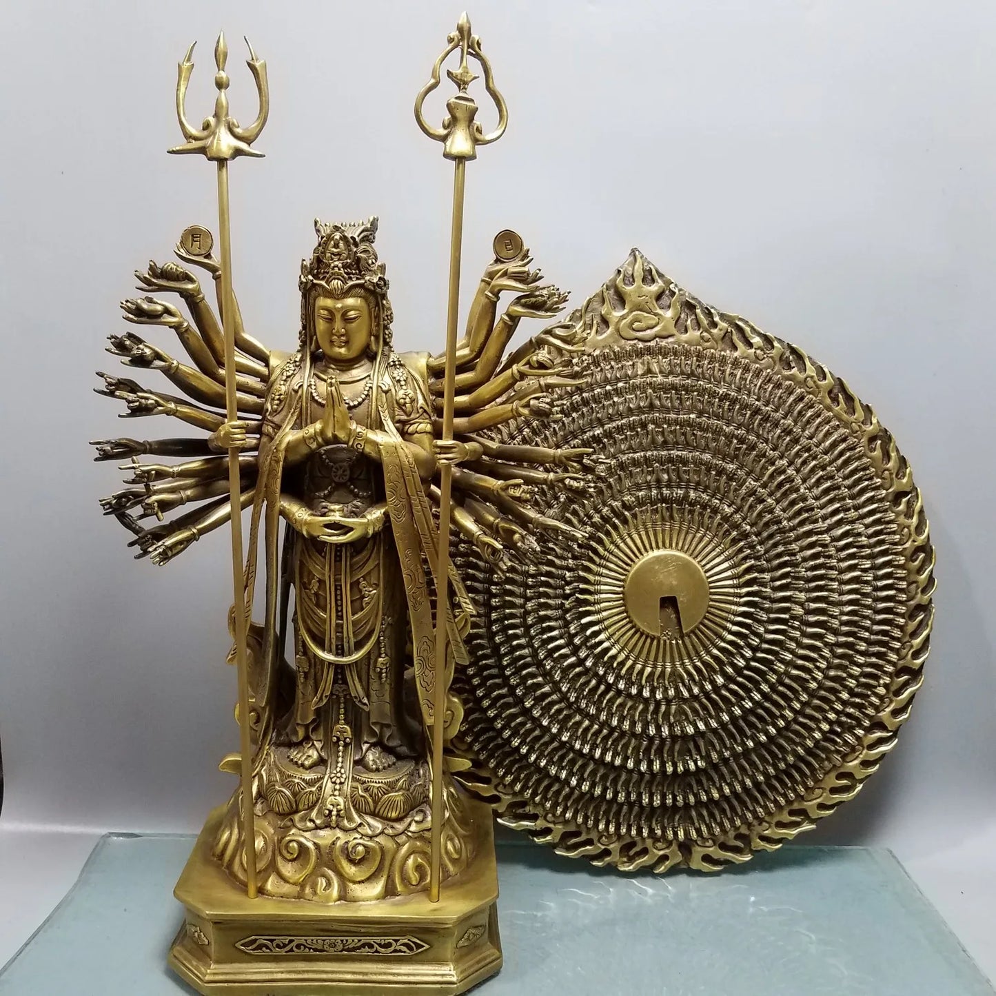 52cm large Asia Buddhism Worship Temple family home BLESS Safety Health GOOD LUCK Thousands Hands Guan yin Buddha brass talisman