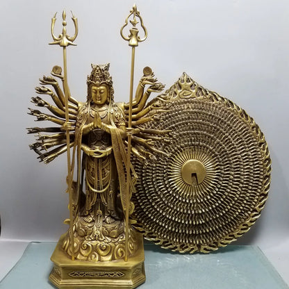 52cm large Asia Buddhism Worship Temple family home BLESS Safety Health GOOD LUCK Thousands Hands Guan yin Buddha brass talisman